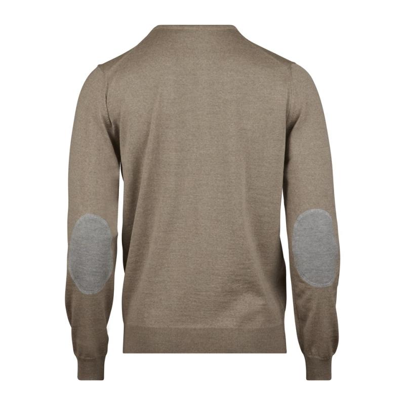 Beige Rundhalsad Merinoullströja, Armbågspatch