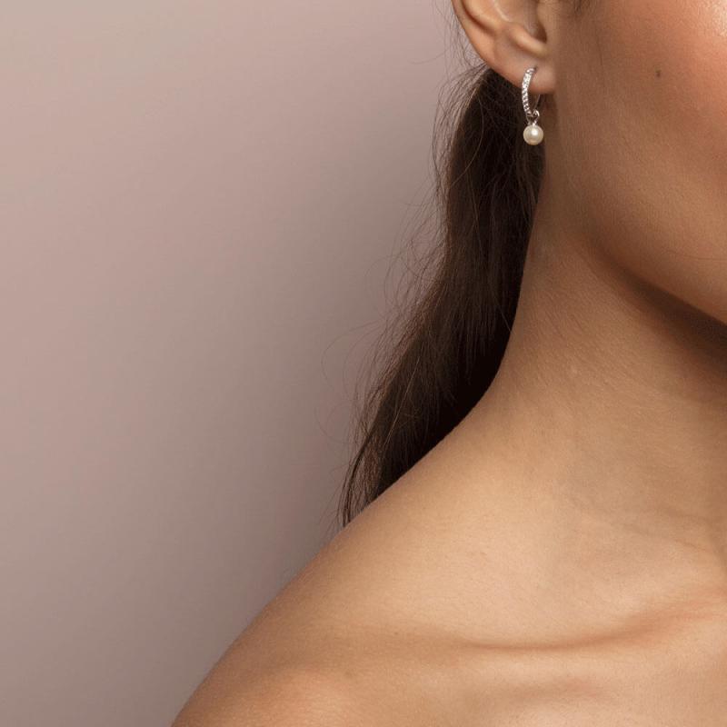 Petite Kennedy hoops earrings- ivory pearl (silver)