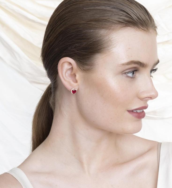 DELPHINE STUD EARRINGS - PINK RUBY