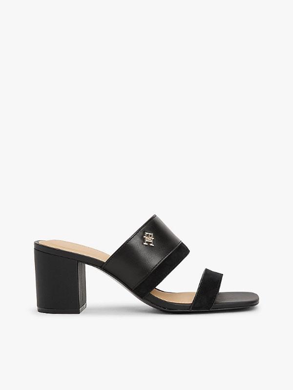 LEATHER & SUEDE BLOCK HEEL MULE