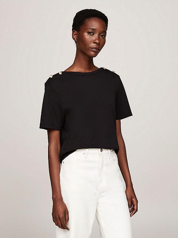 REG STRIPE GOLD BTN C-NK SS