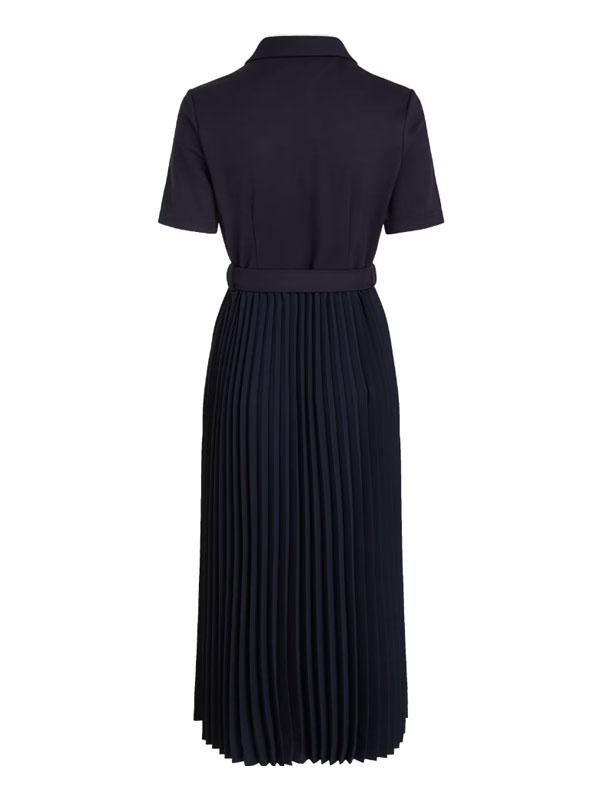 VISC MIX PLEATED POLO DRESS SS