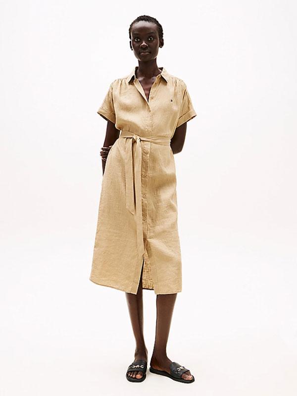 ESS LINEN S/S MIDI SHIRT DRESS