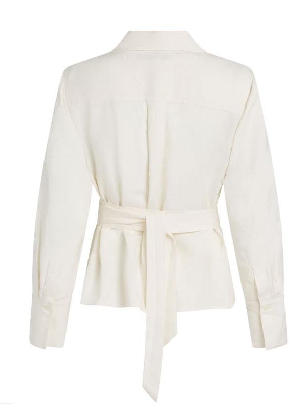 TEXTURED LINEN WRAP BLOUSE