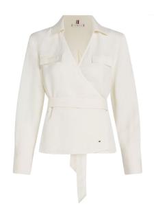 TEXTURED LINEN WRAP BLOUSE