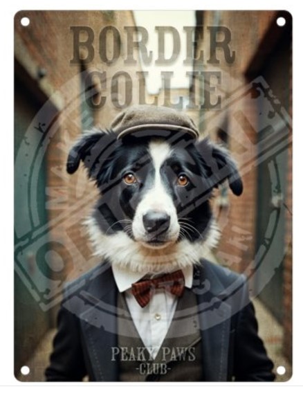 Metallskylt - Peaky Paws Border Collie