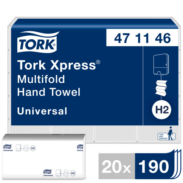 Tork (471146) Handduk Xpress H2 2-lag, vit , 23,4x21,3cm