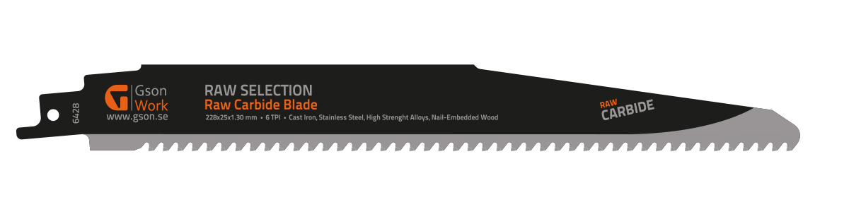 Tigersågblad Raw Carbide 228x25x1,3mm, 6TPI.
