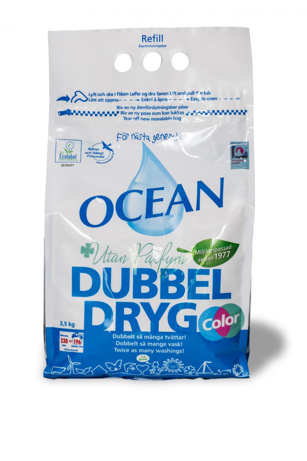 Ocean Dubbeldryg Kulörtvätt Oparfym Refill 3,5kg
