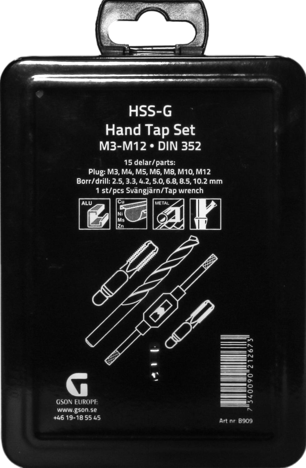 Handgängtappar Set M - M12, 15 delar