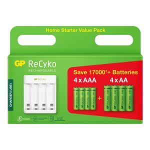 Batteriladdarpaket GP ReCyko E411, inkl 4st AA & 4ST AAA