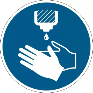 Påbudsdekal "Desinficera händerna" borttagbar