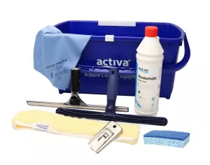 Activa Fönsterputskit Plus – komplett och ergonomiskt fönsterputspaket med skaft, gummiskrapa och mikrofiber för professionell rengöring