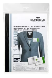 Namnskylt SET 54x90, nål/klämma +  A4-etikettark