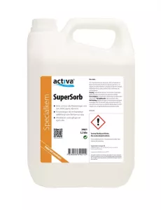 Absorberingsmedel Activa SuperSorb – snabbtverkande granulat för uppsugning av vätskor vid spill och olyckor i offentliga miljöer