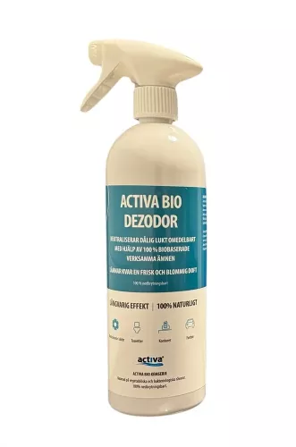 Activa Bio Dezodor 750 ml spray – biologisk luktborttagare i sprayform som neutraliserar dålig lukt genom att bryta ner luktmolekyler men lämnar en fräsch och ren miljö, anpassad för soprum, toaletter och avfallsutrymmen