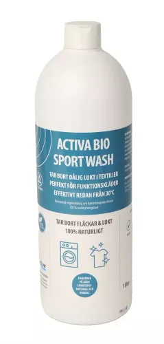 Activa Bio Sport Wash 1L – enzymbaserat tvättmedel för sportkläder med effektiv luktborttagning, skonsam rengöring och bevarande av funktionella material