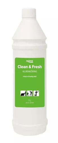 Activa Clean Fresh 1 liter – professionellt rengöringsmedel för daglig underhållsrengöring med fräsch doft och effektiv smutslösning på hårda ytor, utvecklat för lokalvård i kontor, hygienutrymmen och offentliga verksamheter där rena miljöer