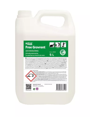 Activa Free grovrent 5 liter – professionellt grovrengöringsmedel för effektiv rengöring av hårt smutsade ytor med kraftfull smutslösning mot fett, ingrodda beläggningar och vardagssmuts, utvecklat för lokalvård i storkök, fastigheter