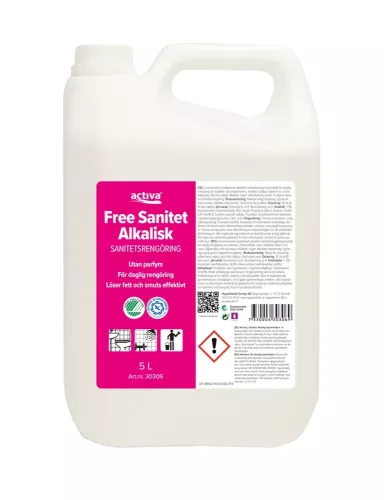 Activa Free Sanitet Alkalisk 5L – parfymfri sanitetsrengöring med alkalisk effekt för effektiv rengöring i våtrum
