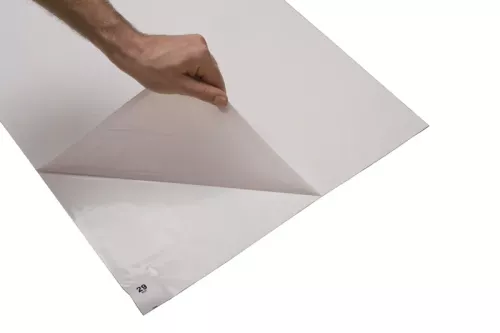 Activa klibbmatta 45×115 cm vit 30 ark – självhäftande engångsmatta för effektiv uppsamling av smuts och partiklar från skor och vagnar med hög klibbeffekt, placerad vid ingång till renrum men minskar partikelspridning och bidrar till renare miljö