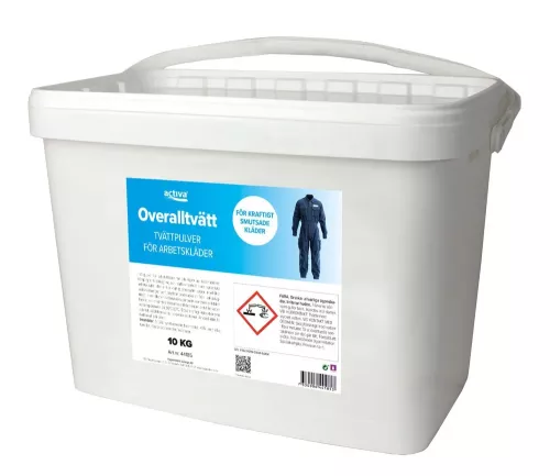 Activa overalltvätt 10 kg – tvättmedel för effektiv rengöring av arbetskläder och overaller med kraftfull formula, löser upp olja, fett och ingrodd smuts men är skonsamt mot fibrer, utvecklat för industri, verkstad och professionell tvätt