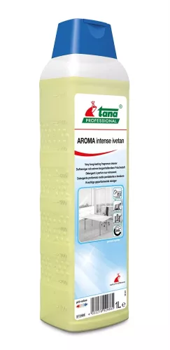 AROMA Intense Ivetan 1L – rengöringsmedel och doftförstärkare med frisk doft av nyklippt gräs och exotisk frukt som effektivt rengör hårda ytor och bidrar till en långvarigt fräsch doftmiljö i upp till 24 timmar, anpassad för hotell, korridorer