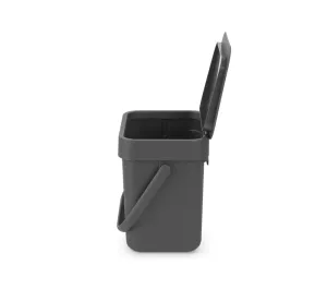 Brabantia Sort & Go avfallshink 3 liter, grå – kompakt sorthink med lock och bärhandtag för smidig avfallshantering i kök och kontor