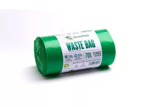 Green Polly avfallspåsar 70L grön med knyt 25-pack – slitstarka soppåsar med knytband för enkel hantering och effektiv avfallshantering inom hem, kontor och offentlig miljö