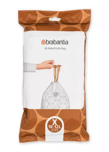 Brabantia avfallspåse 10–12 liter i dispenserpack, vit plastpåse med dragsnöre och perfekt passform för Brabantia-hinkar