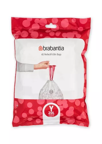 Brabantia avfallspåse 20 liter, kod Y, i dispenserpack med dragsnöre och perfekt passform för motsvarande Brabantia-hinkar