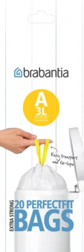 Brabantia avfallspåse Code A, 3 liter – perfekt passform för små pedalhinkar, stark och läckagesäker
