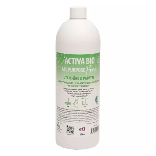 Activa Bio All Purpose Free avfettning 1L – miljömärkt, parfymfri och effektiv rengöring för hårt smutsade ytor