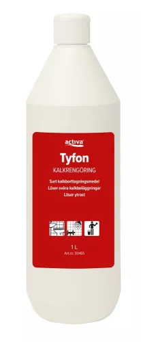 Activa Tyfon avkalkningsmedel 1 liter – kraftfullt medel för effektiv borttagning av kalkavlagringar i kök, badrum och på maskiner