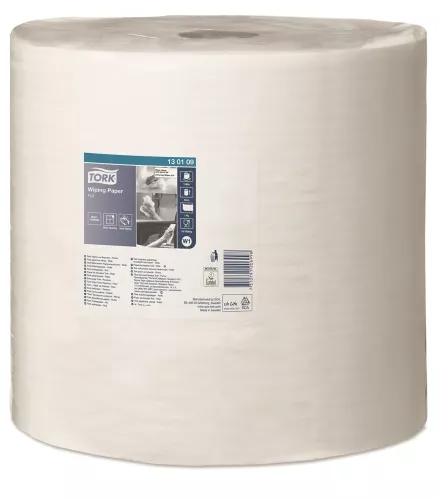 Avtorkningspapper 1-lag vitt Tork W1 34 cm – slitstarkt och absorberande papper för effektiv rengöring