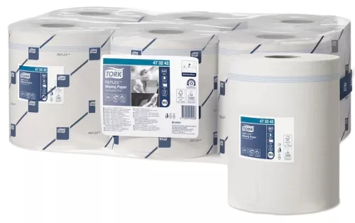 Avtorkningspapper Tork Reflex Advanced M4 vit – 1-lagers centrummatad pappersrulle för effektiv hand- och yttorkning