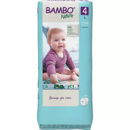 Bambo Nature tejpblöja storlek 4 (7–14 kg) storpack – Svanenmärkta engångsblöjor med hög absorptionsförmåga, hudvänliga material och läckageskydd för aktivt barn