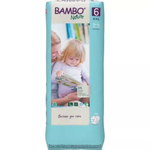 Bambo Nature tejpblöja storlek 6 (16+ kg) storpack – Svanenmärkta engångsblöjor med hög absorptionsförmåga, hudvänliga material och säker passform för större barn