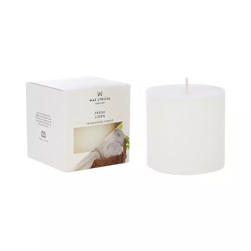 Blockljus med doft Fresh Linen – stilrent doftljus med fräsch linnedoft som skapar en ren och behaglig atmosfär i hem och inredningsmiljöer