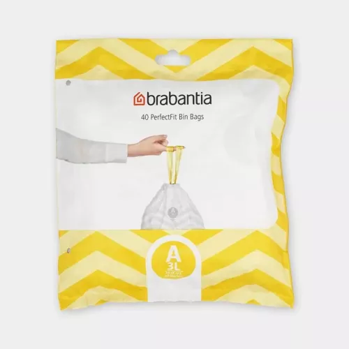 Brabantia avfallspåse 3 L kod A dispenserpack – avfallspåsar i slitstark plast för hygienisk avfallshantering, passar kod A (3 L) med perfekt passform som ger läckagesäker konstruktion och minskar spill, anpassade för små sopkärl i kök och badrum
