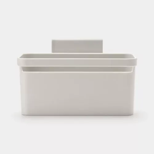 Brabantia integrerad diskbänksorganiserare ljusgrå i stilren design med smarta fack för diskborste, svamp och diskmedel, med droppbricka och god ventilation för hygienisk och organiserad diskbänk i kök och storkök