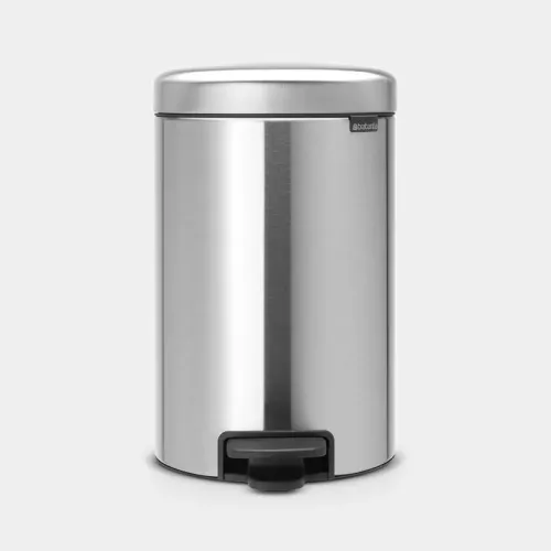 Brabantia NewIcon pedalhink 12 liter matt stål – stilren sopbehållare, hygienisk avfallshantering med pedalöppning och mjukstängande lock samt fingerprint proof yta i matt stål, för kök, badrum och hushåll