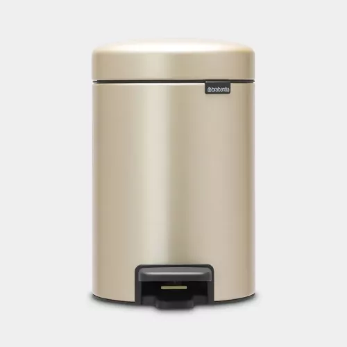 Brabantia NewIcon pedalhink 3 L metallic gold – sopbehållare med pedalöppning för hygienisk avfallshantering i kompakt och stilren design i metallic gold som ger en exklusiv känsla, passar Brabantia påsar kod A (3 L), anpassad för kök, badrum och kontor