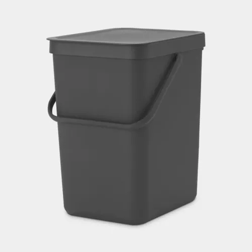Brabantia Sort & Go avfallsbehållare 25 liter grå – rymlig grå avfallshink för smart källsortering med handtag och väggfäste, kompakt och slitstark design med praktiskt lock, för kök, kontor och återvinningsstationer