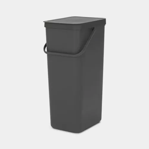 Brabantia Sort & Go avfallsbehållare 40 liter grå – avfallsbehållare för smidig avfallssortering, slitstark och lättskött design med praktiskt lock, för kök, kontor och återvinningsstationer