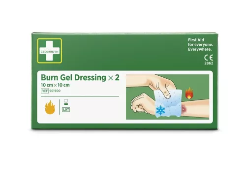 Burn Gel Dressing Cederroth 10x10 cm 2-pack – kylande gelkompress för snabb behandling och smärtlindring vid brännskador