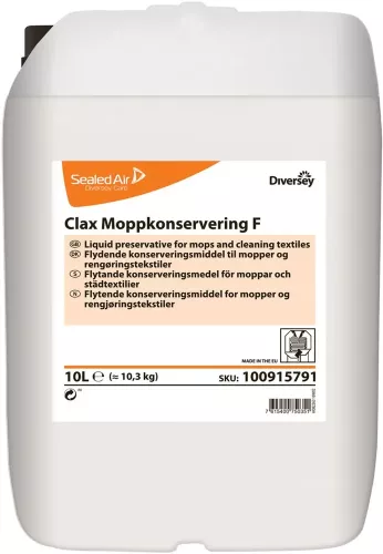 Clax Mop Disinfectant 10 L – desinfektionsmedel för behandling av moppar och städtextilier med effektiv formula som reducerar bakterier och mikroorganismer men bevarar materialets kvalitet, anpassat för professionell städning och hygienkrav