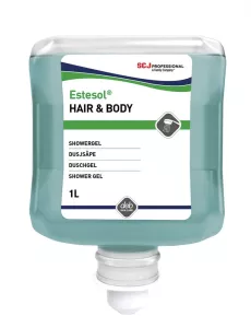 Estesol Hair & Body 1L – krämigt tvål- och schampo för kropp och hår, idealisk för duschrum på arbetsplatser