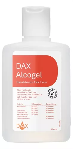 DAX Alcogel 150 ml alkoholbaserad handdesinfektion i smidig reseförpackning med snabbverkande effekt och återfuktande formula, perfekt för hygienisk handdesinfektion på språng, i arbete och offentliga miljöer