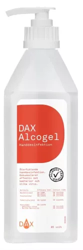 DAX Alcogel 600 ml alkoholbaserad handdesinfektion med snabbverkande effekt, återfuktande formula och hygienisk pumpflaska för effektiv handdesinfektion inom vård, kontor, skola och offentliga miljöer